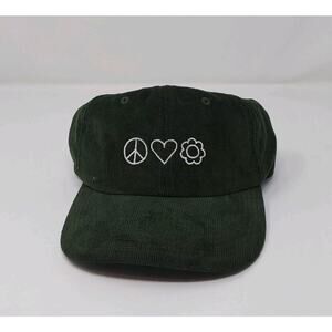 Beechfield Corduroy Dad Hat Peace Love Flower Cap Green Adjustable NWT